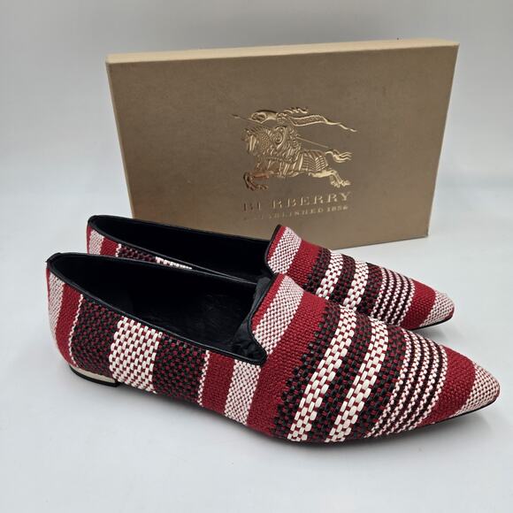 BURBERRY Women's Black Red White Woven Loafer Flats Pointed Toe 41 US 10M Italy - Picture 1 of 8